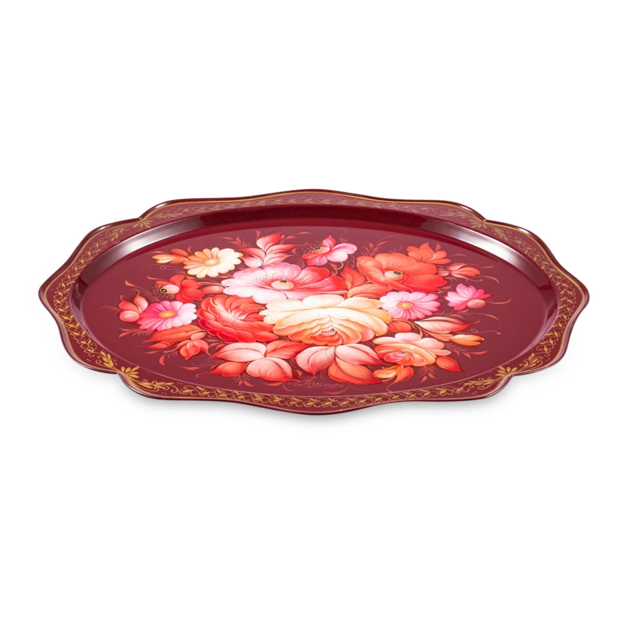 Поднос прямоугольный Жостовская фабрика декоративной росписи Родной 38х30см, сталь нержавеющая, п/к