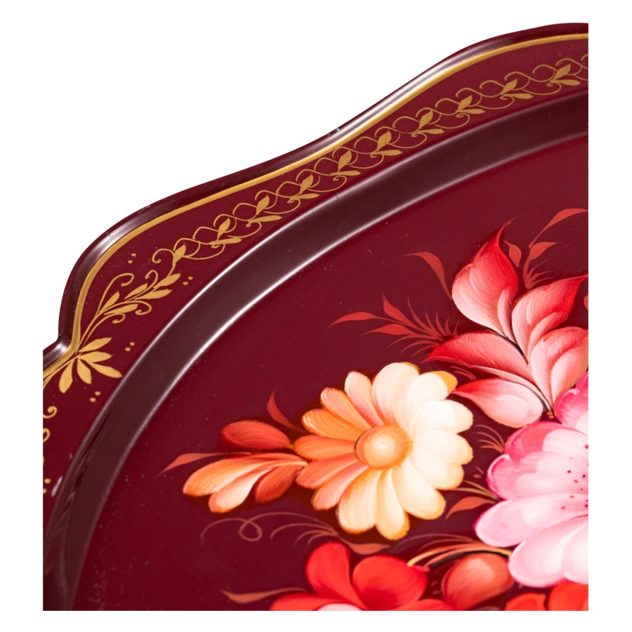 Поднос прямоугольный Жостовская фабрика декоративной росписи Родной 38х30см, сталь нержавеющая, п/к