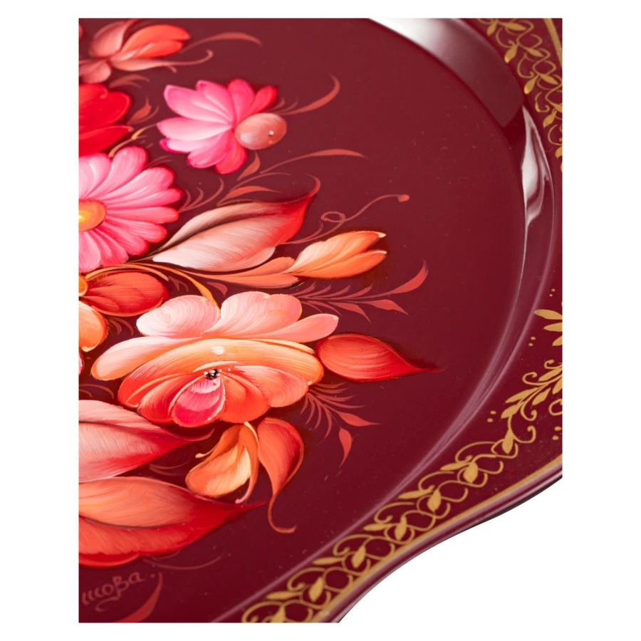 Поднос прямоугольный Жостовская фабрика декоративной росписи Родной 38х30см, сталь нержавеющая, п/к