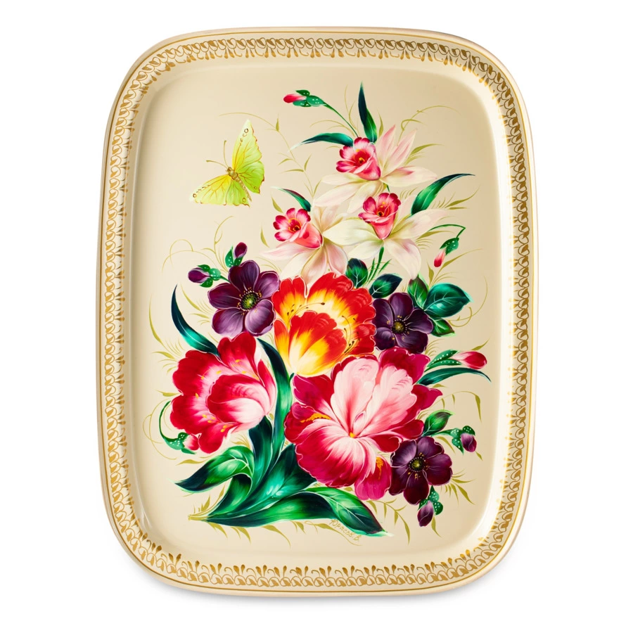 Поднос прямоугольный Жостовская фабрика декоративной росписи Сказка 45х36см, п/к