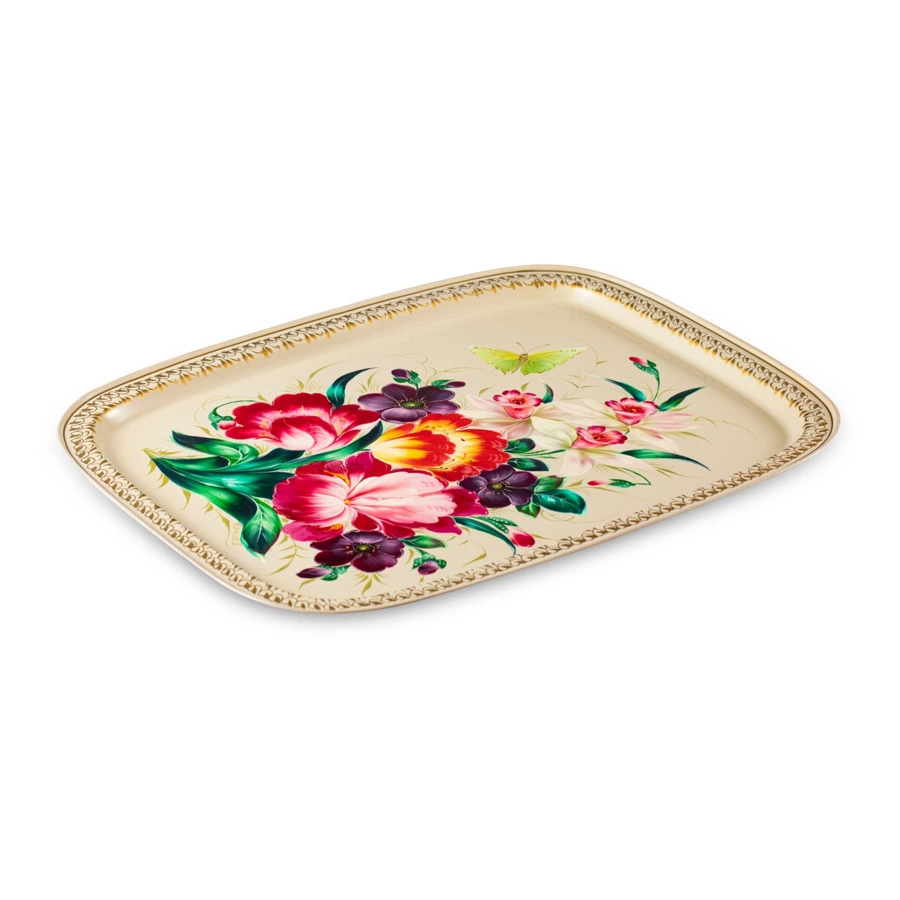 Поднос прямоугольный Жостовская фабрика декоративной росписи Сказка 45х36см, п/к