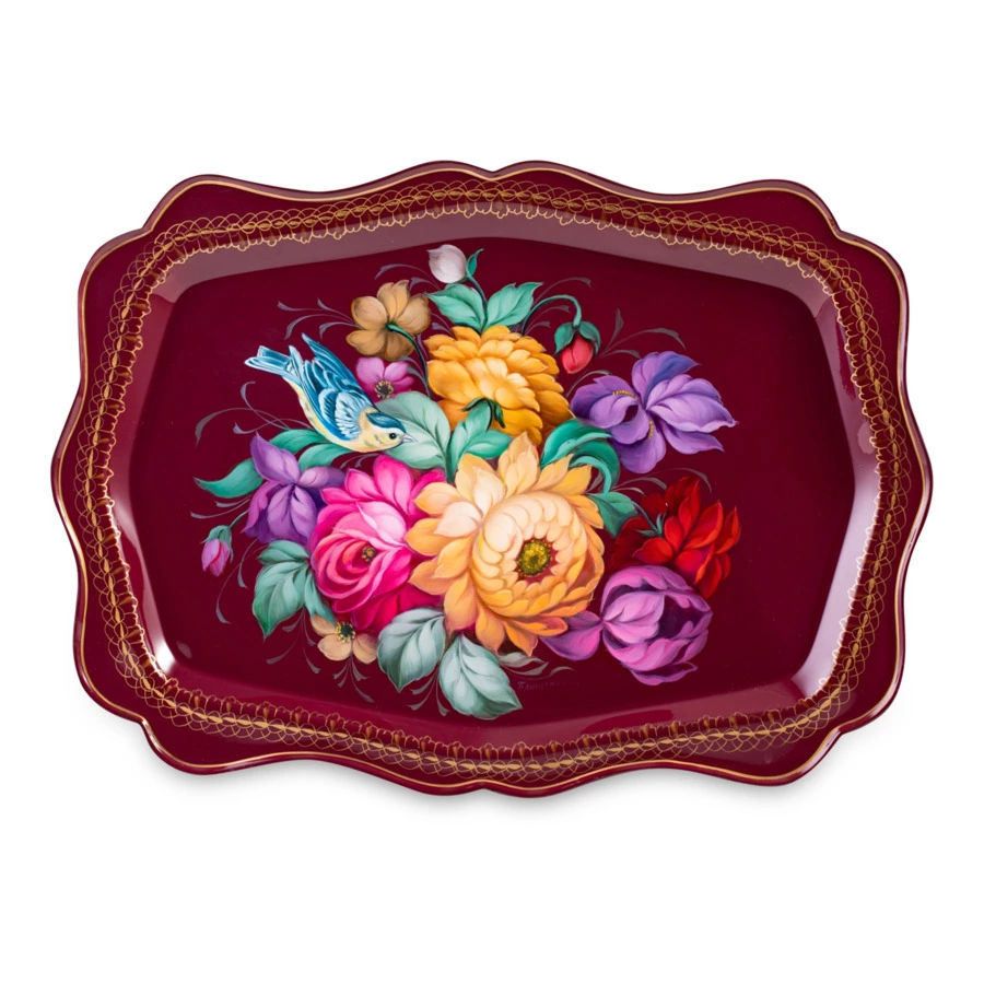 Поднос прямоугольный Жостовская фабрика декоративной росписи Подарок 47х34 см, п/к