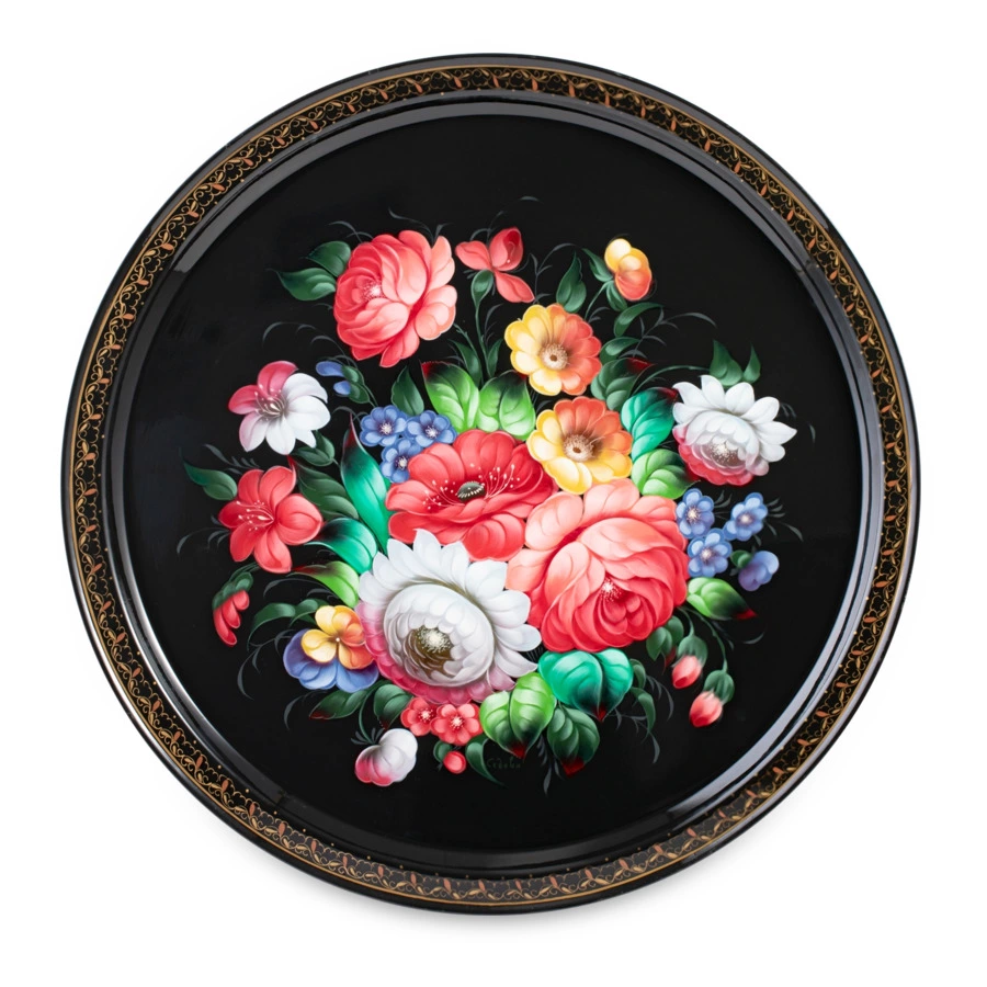 Поднос круглый Жостовская фабрика декоративной росписи Очарование, 50 см, п/к