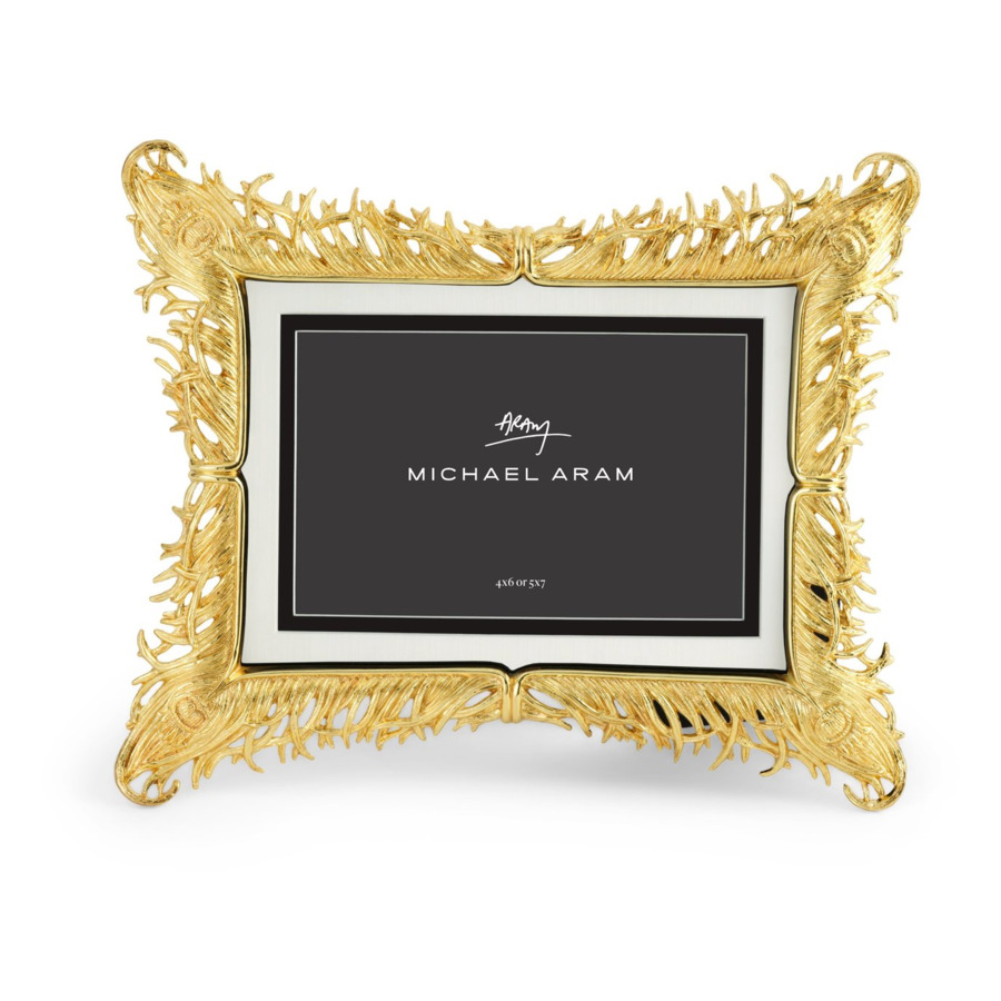 Рамка для фото Michael Aram Перья 24х20 см, сталь нержавеющая, золото