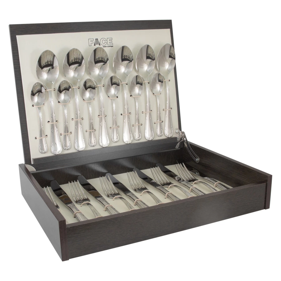 Набор столовых приборов Face Croise на 6 персон 24 предметов,  деревянная коробка
