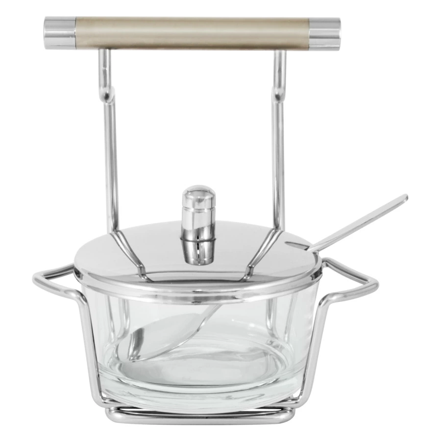 Вазочка для сахара, сыра с крышкой и ложкой Regent Перле 13х9х15 см, сталь нержавеющая, п/к