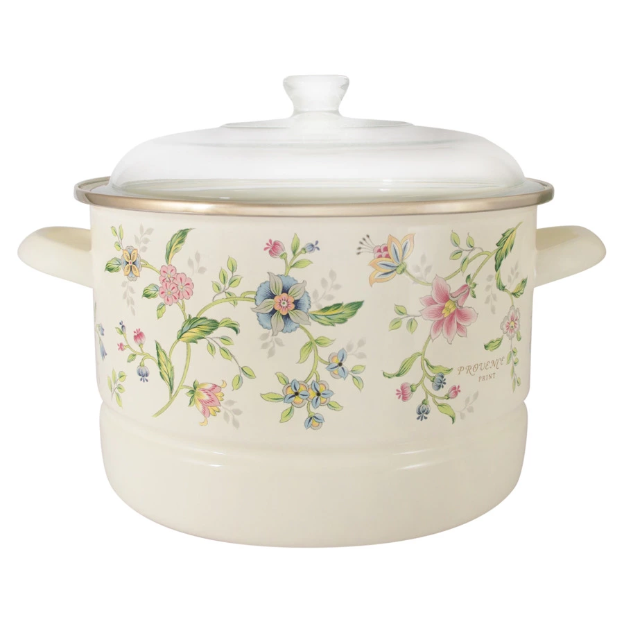 Кастрюля эмалированная со вставкой-пароваркой Ejiry Прованс, 24см, 6,5л, крышка стекло, молочная