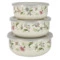 Набор из 3 эмалированных мисок с крышками Ejiry Прованс 14/16/18см, молочный