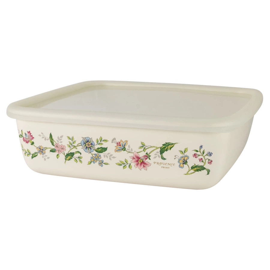 Лоток для запекания и холодца с крышкой Ejiry Прованс, 21х6,5см, эмаль, молочная