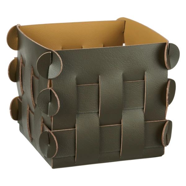 Корзинка квадратная ADJ Shlesser 13 см, кожа натуральная, оливковый