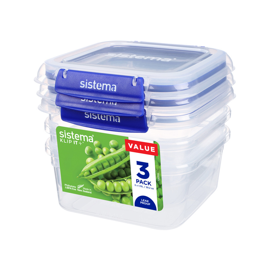 Набор из 3 контейнеров для хранения Sistema Klip It+, 1,15л, пластик набор контейнеров sistema klip it lunch plus 1 2л blue 1630