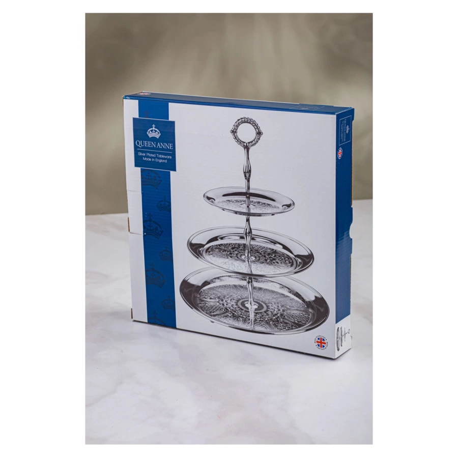 Блюдо трехъярусное Queen Anne 35 см,сталь,посеребрение
