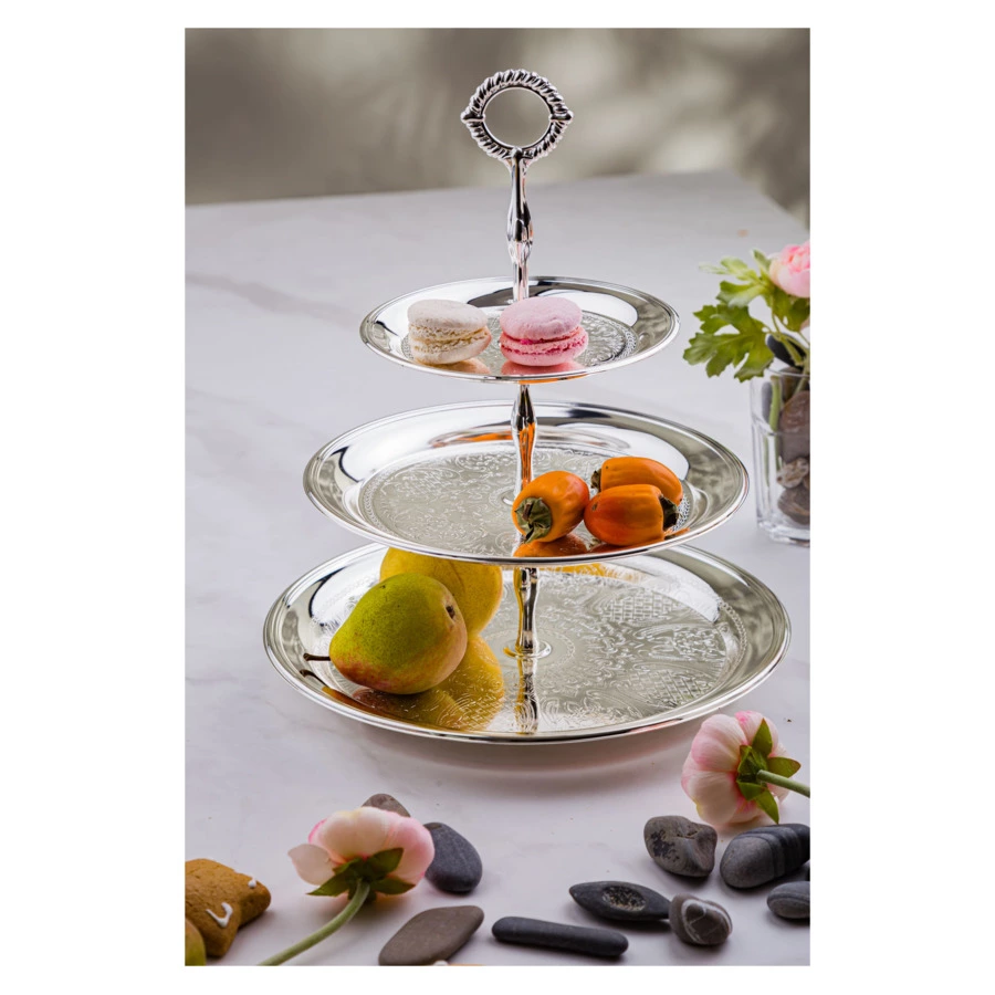 Блюдо трехъярусное Queen Anne 35 см,сталь,посеребрение