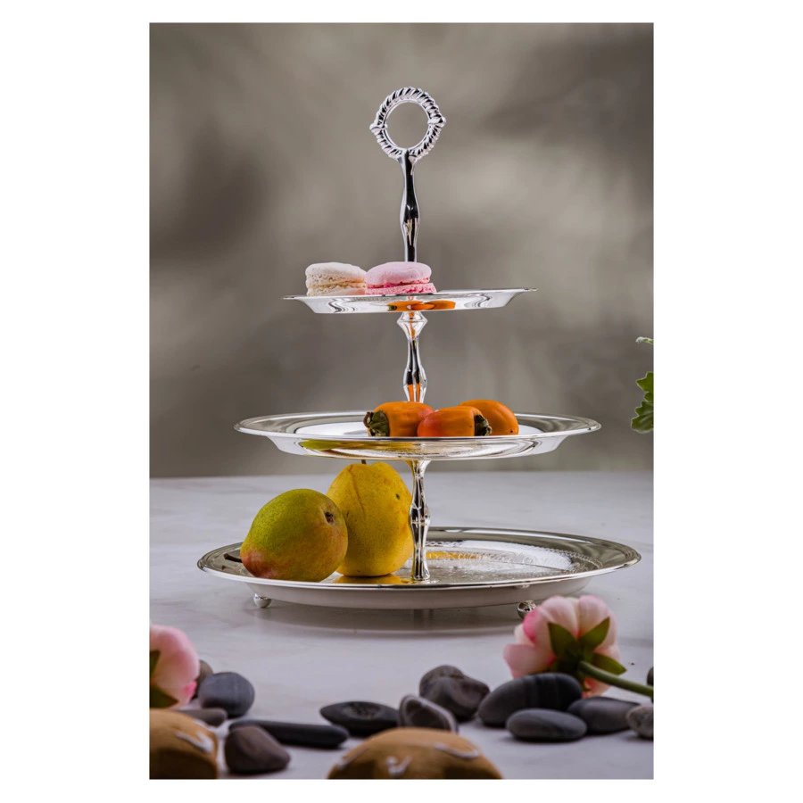 Блюдо трехъярусное Queen Anne 35 см,сталь,посеребрение