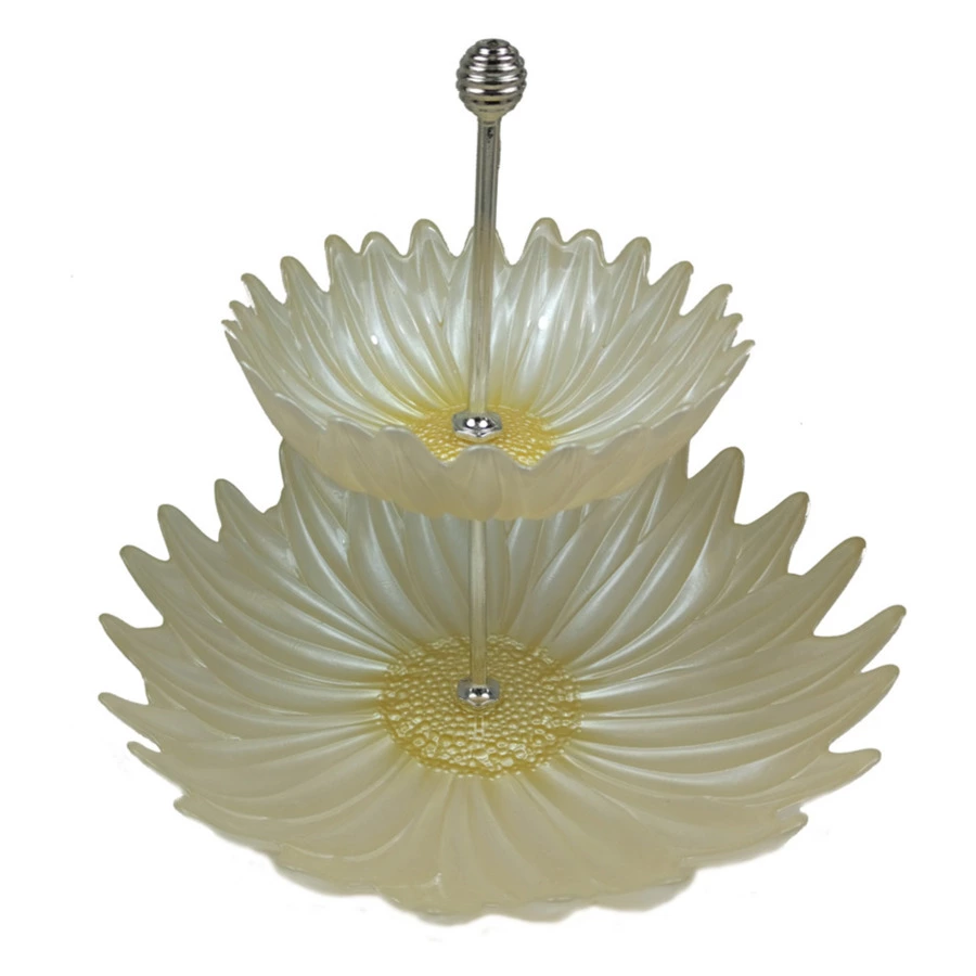 Блюдо двухъярусное Akcam Ромашки 18х30 см, стекло, белый