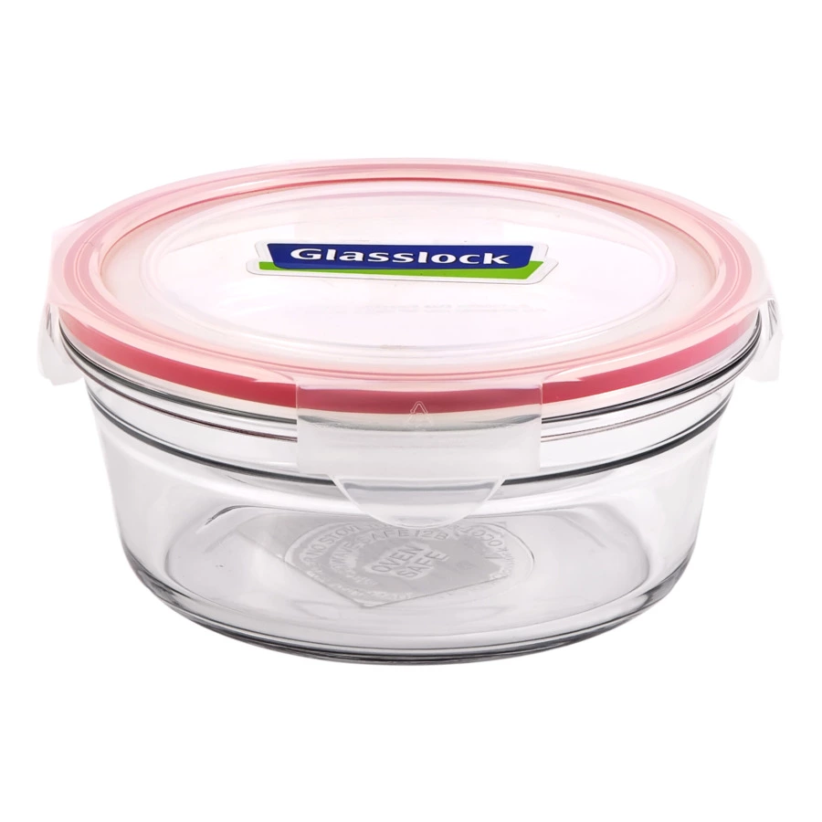 Контейнер круглый Glasslock 1,46 л,  розовый силикон, стекло