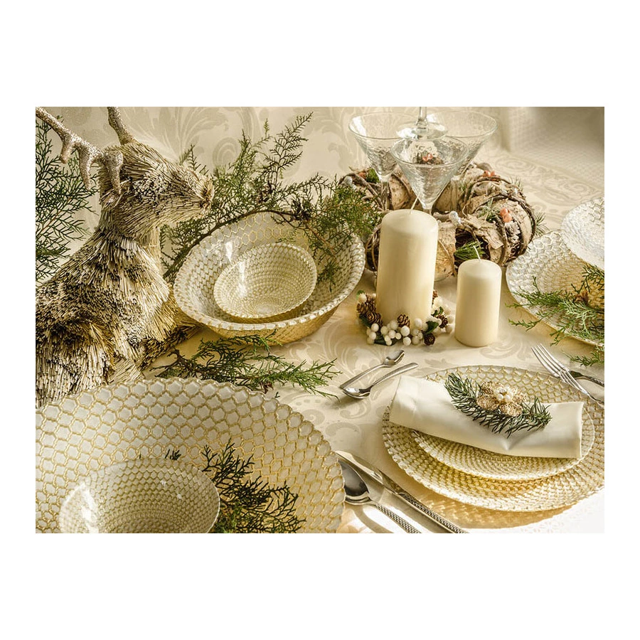 Блюдо Akcam Вирджиния Алмаз 40 см, стекло, бело-золотой