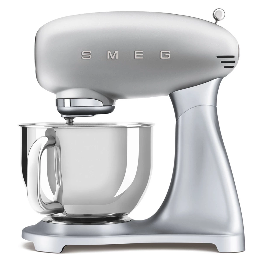 Миксер планетарный SMEG SMF02SVEU, 800 Вт, чаша стальная 4,8л, 3 насадки, алюминий литой, серебристы