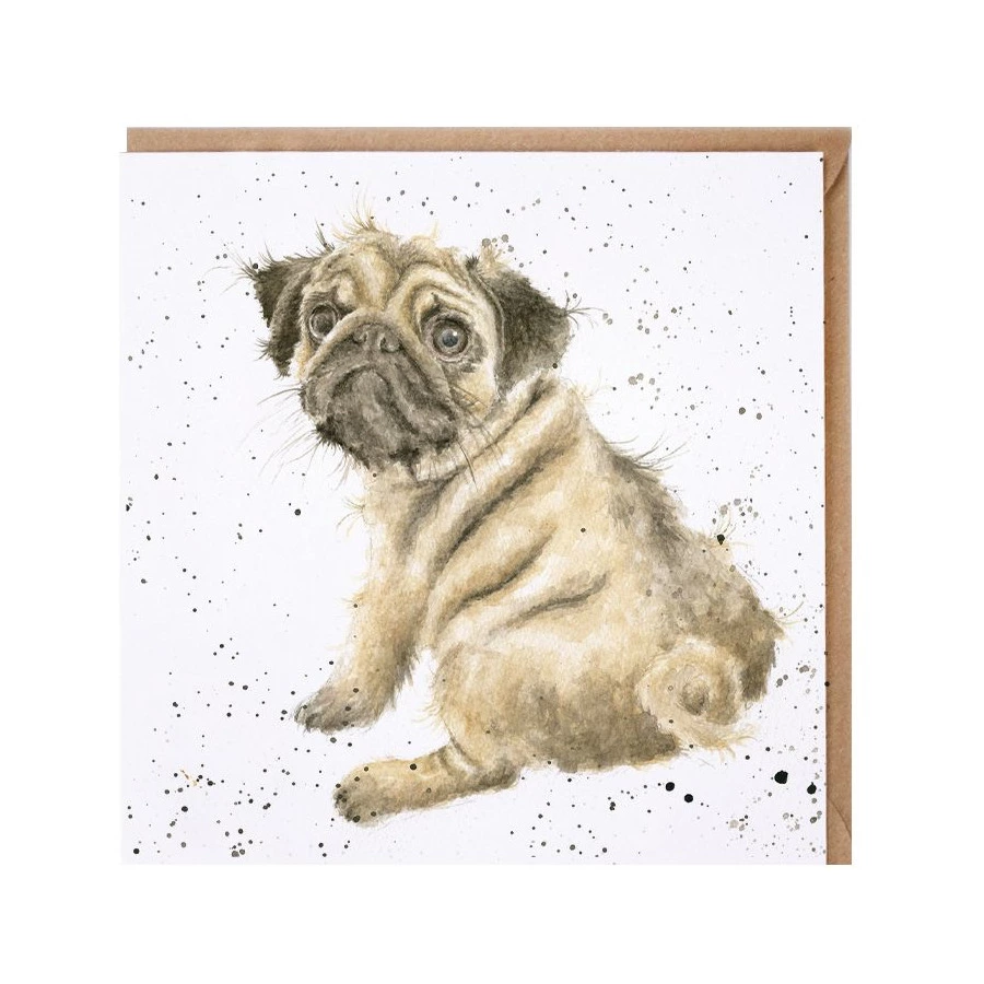 Открытка с конвертом Wrendale, Pug love, 15х15см