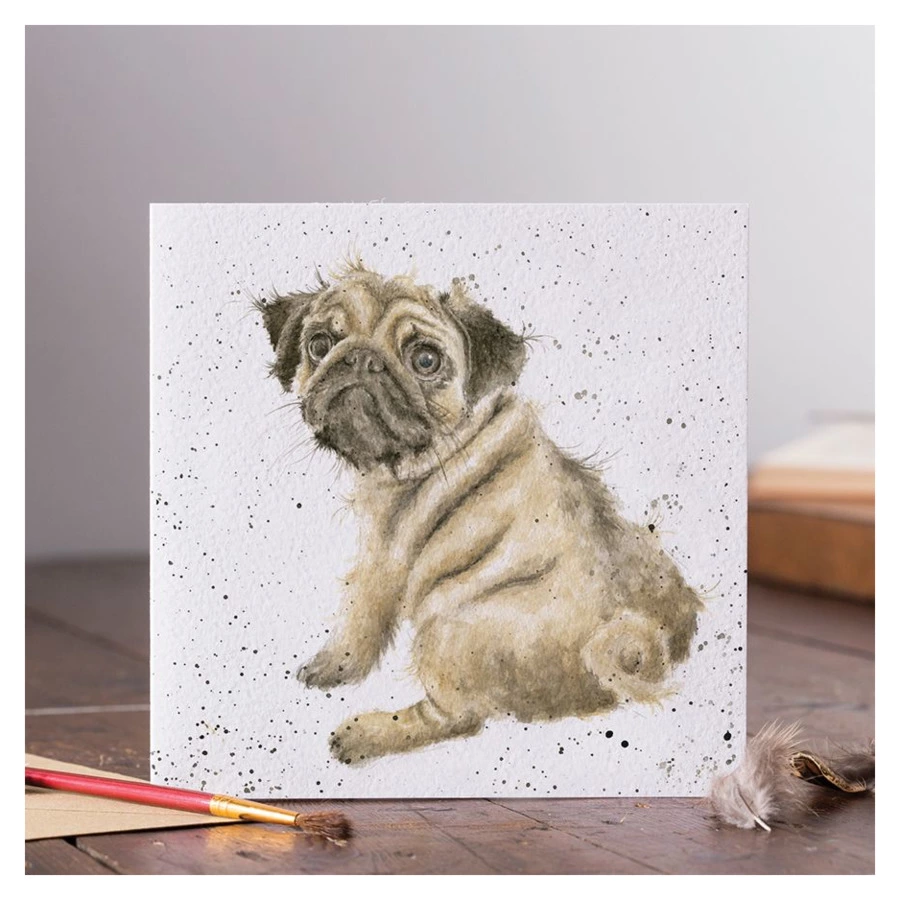 Открытка с конвертом Wrendale, Pug love, 15х15см