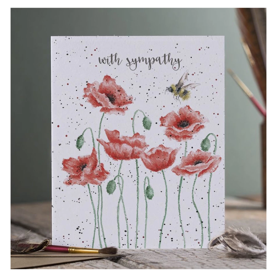 Открытка с конвертом Wrendale, Poppies and bee, 17х13см