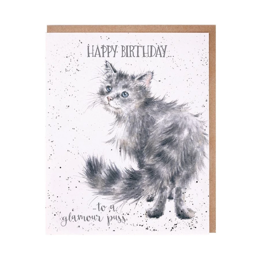 Открытка с конвертом Wrendale, Glamour puss, 17х13см
