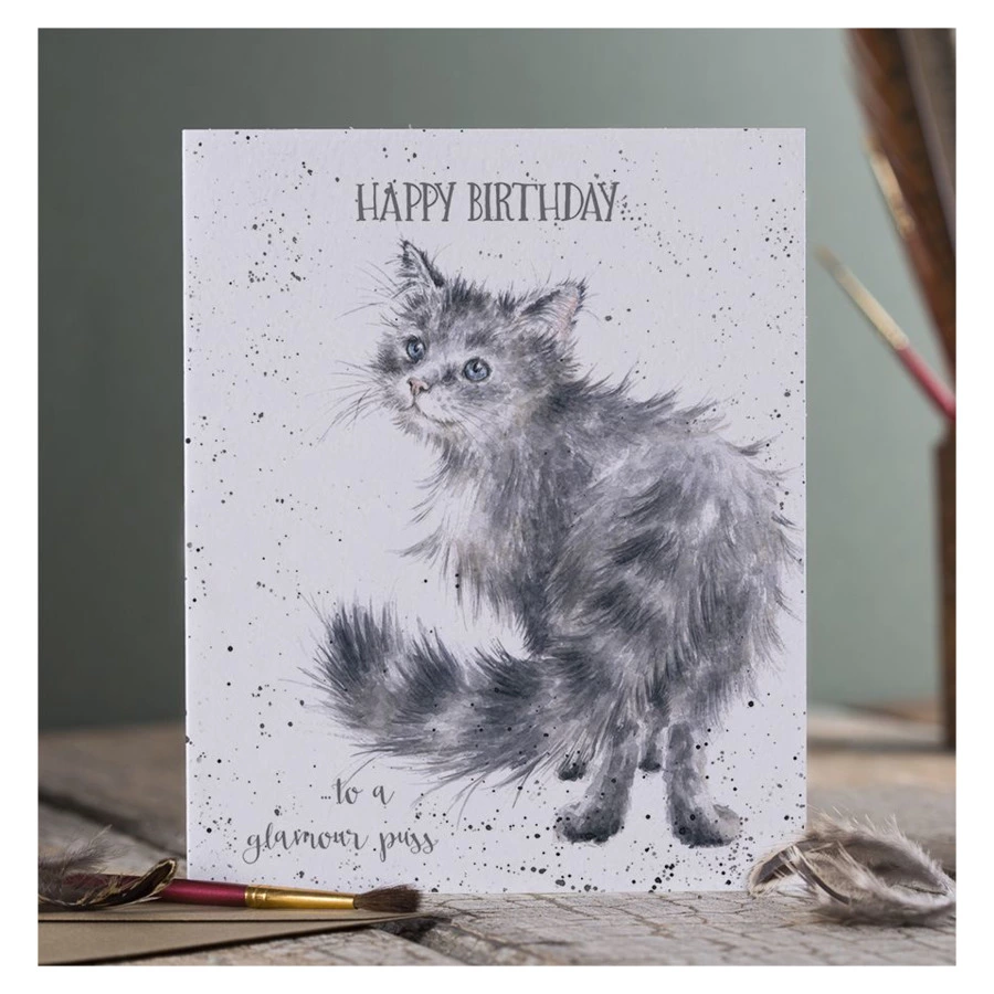 Открытка с конвертом Wrendale, Glamour puss, 17х13см