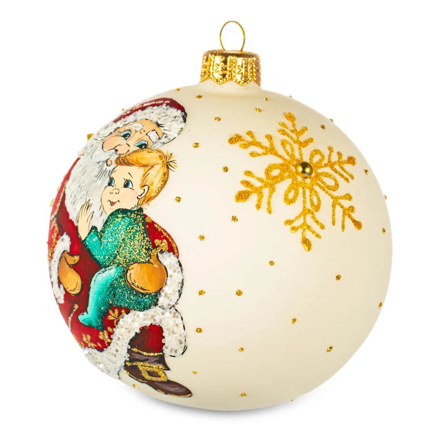 Елочное украшение шар IRENA KO "На руках у Деда Мороза" , d10см, стекло, п/к