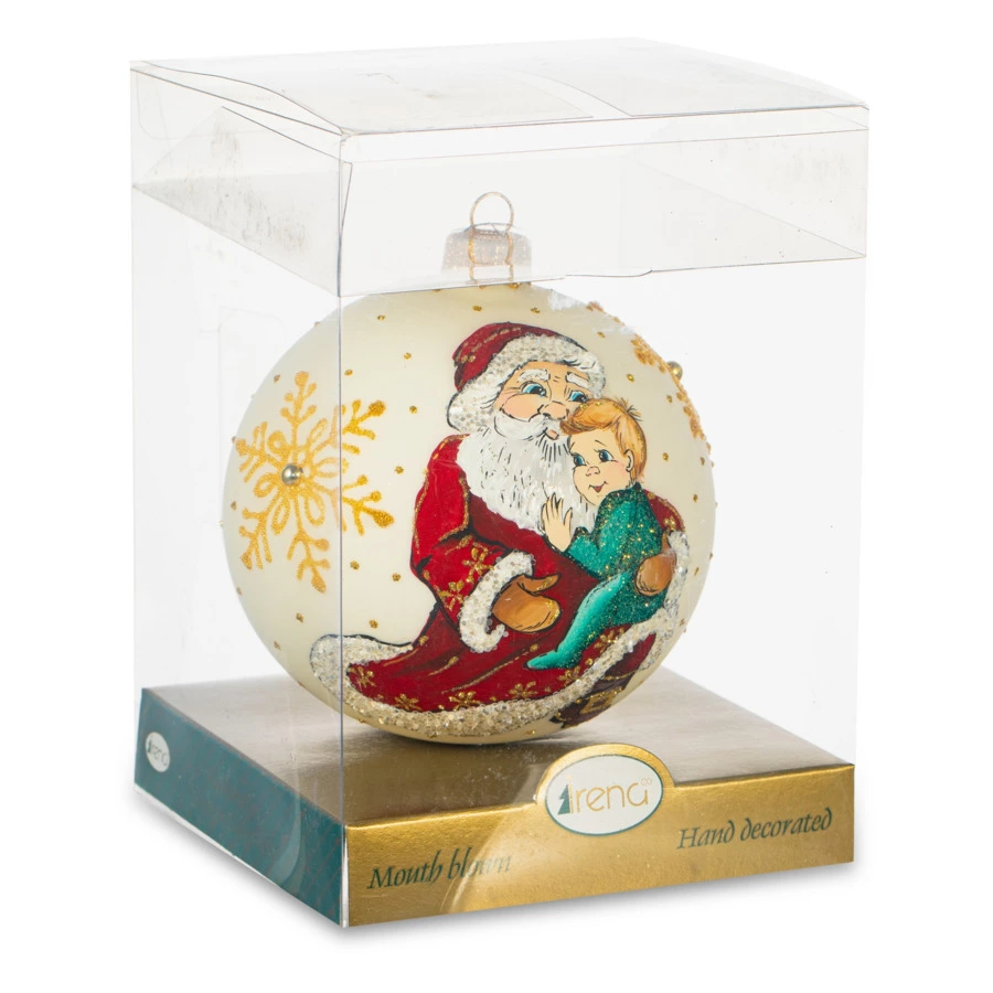 Елочное украшение шар IRENA KO "На руках у Деда Мороза" , d10см, стекло, п/к