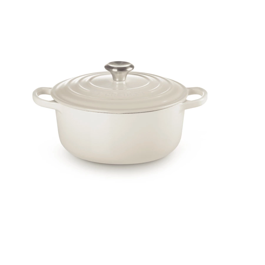 Кастрюля круглая с крышкой Le Creuset, 24см, меренга, чугун