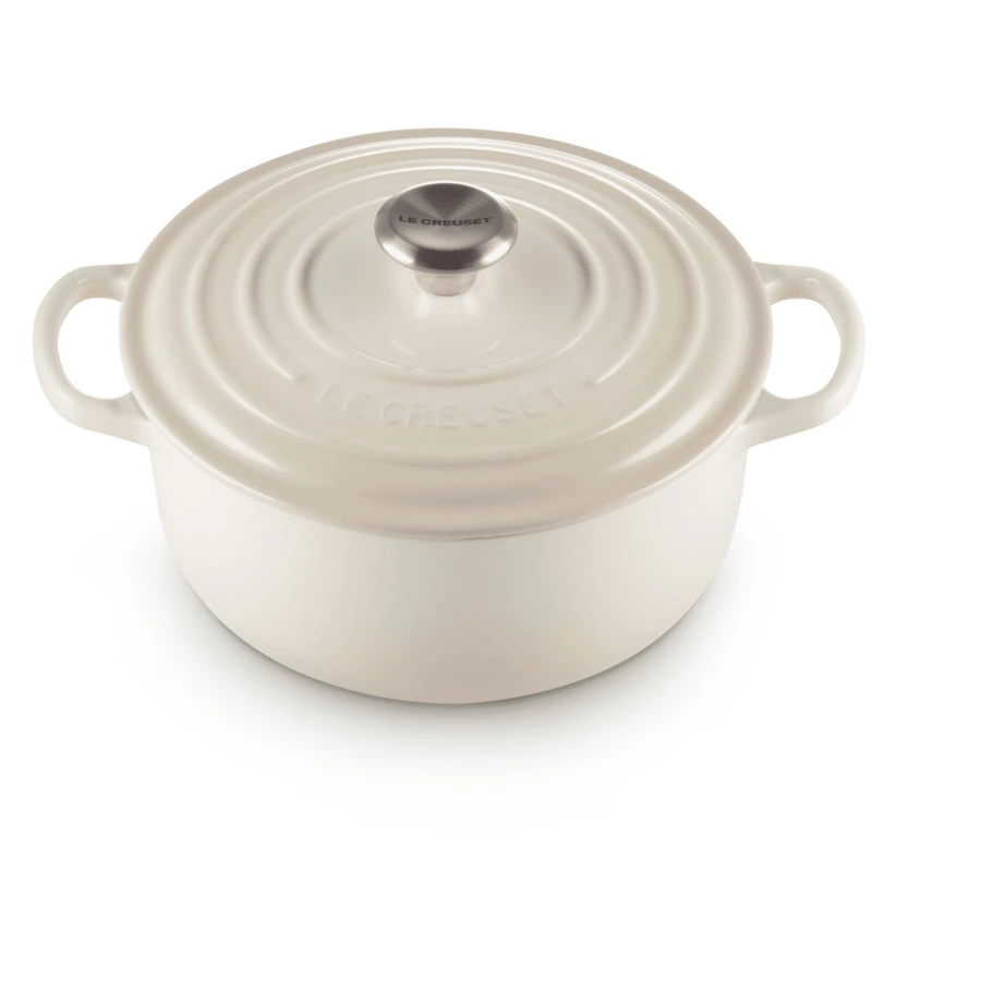 Кастрюля круглая с крышкой Le Creuset, 26см, меренга, чугун