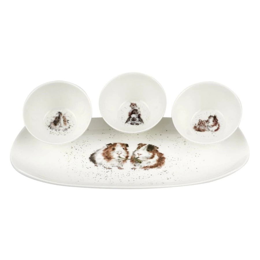 Набор из 3 салатников на подносе Royal Worcester Забавная фауна Морские свинки, 30x15 см