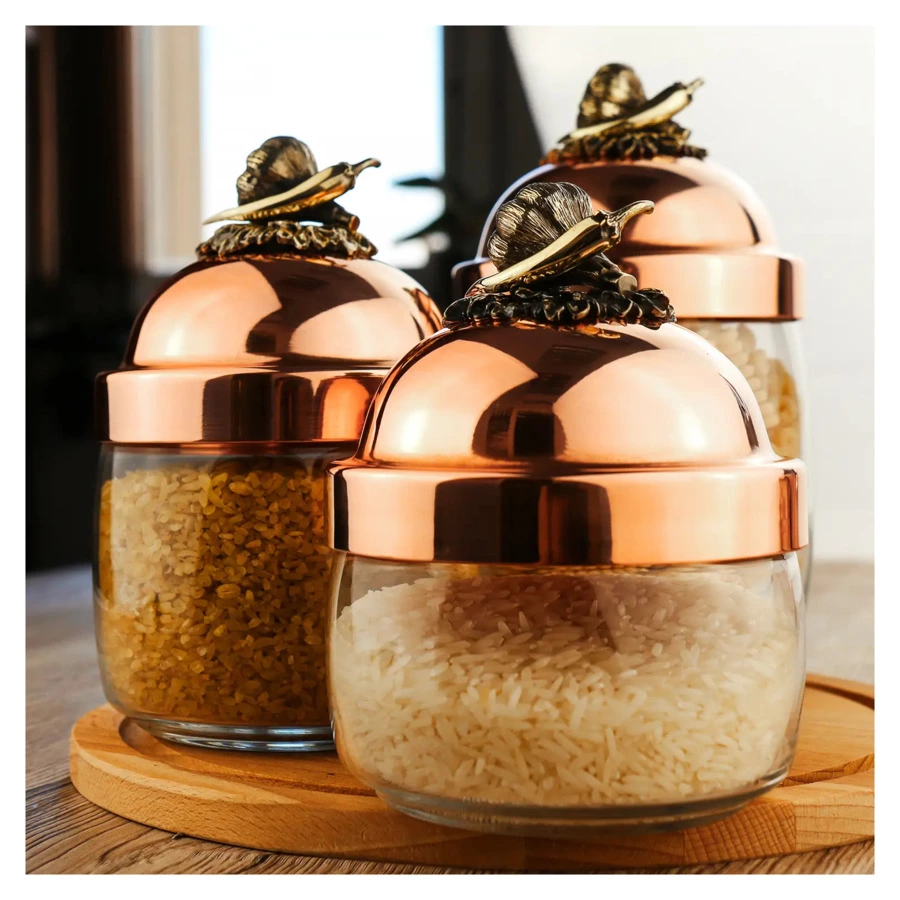 Банка для сыпучих продуктов с медной крышкой Кольчугинский мельхиор Чеснок 500 мл, стекло