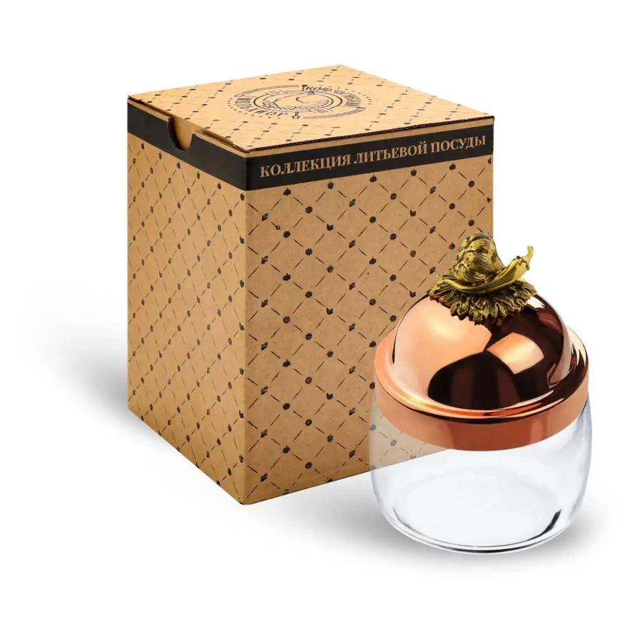 Банка для сыпучих продуктов с медной крышкой Кольчугинский мельхиор Чеснок 500 мл, стекло