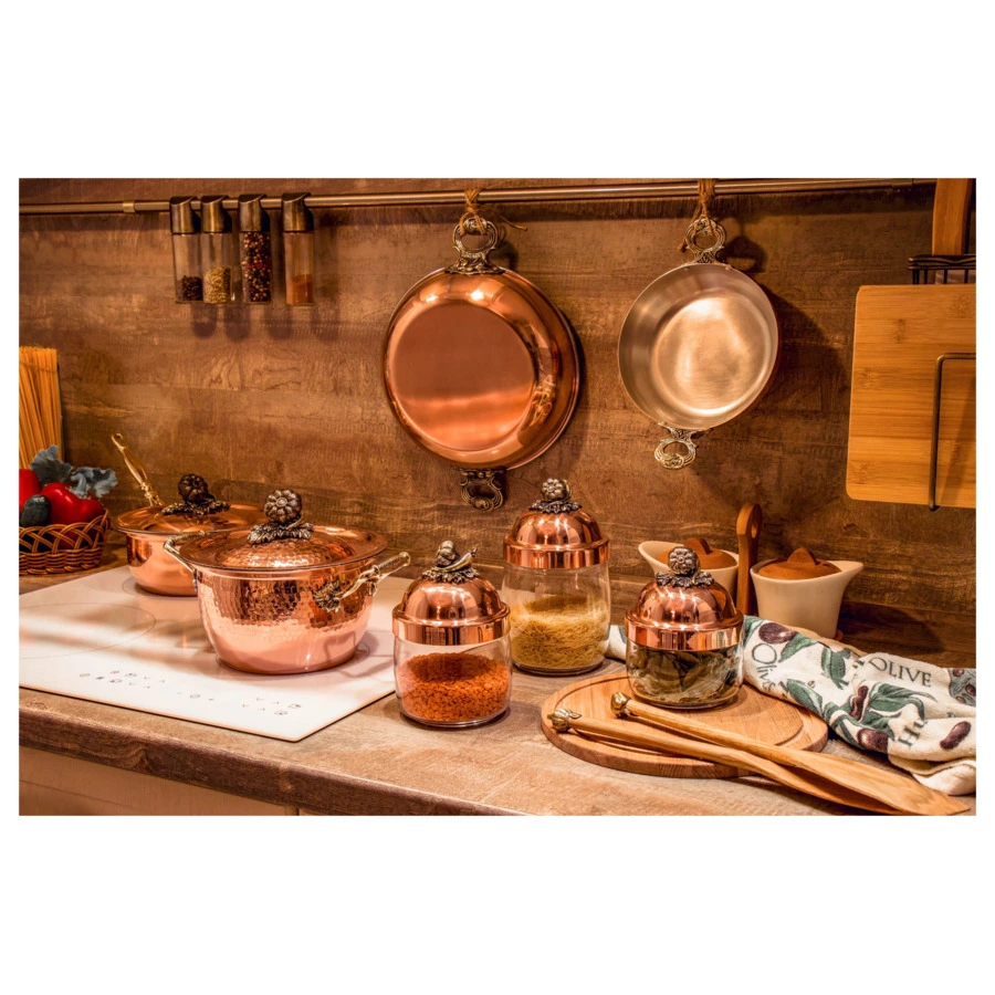 Банка для сыпучих продуктов с медной крышкой Кольчугинский мельхиор Чеснок 920 мл, стекло