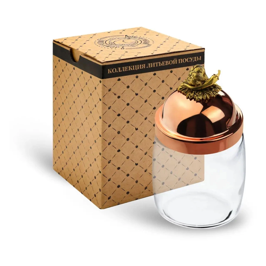 Банка для сыпучих продуктов с медной крышкой Кольчугинский мельхиор Чеснок 920 мл, стекло