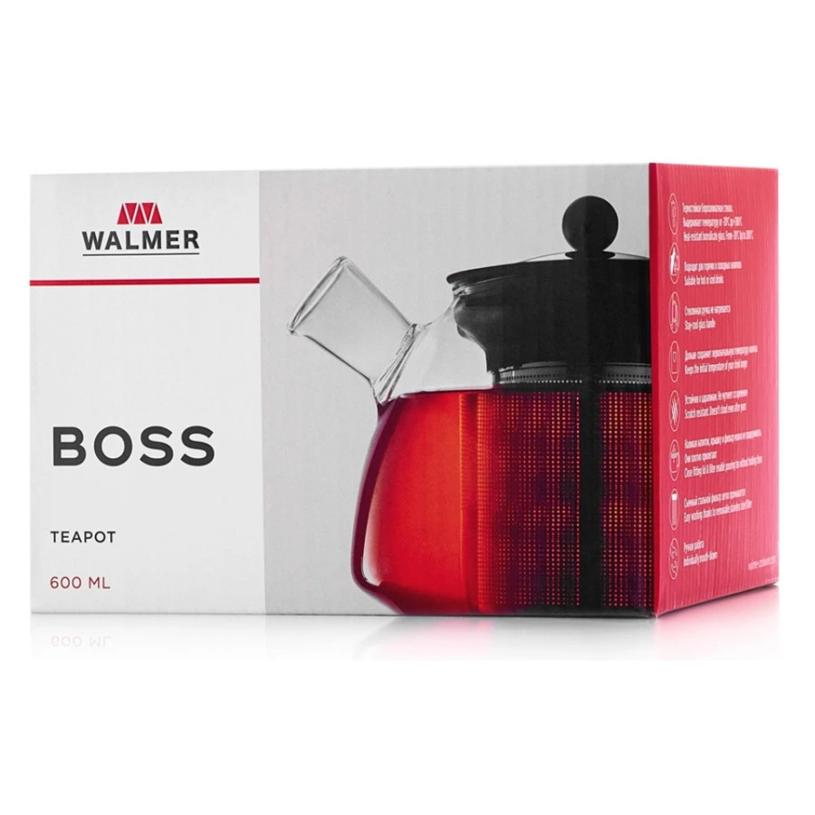 Чайник заварочный Walmer Boss 600 мл, стекло, черный