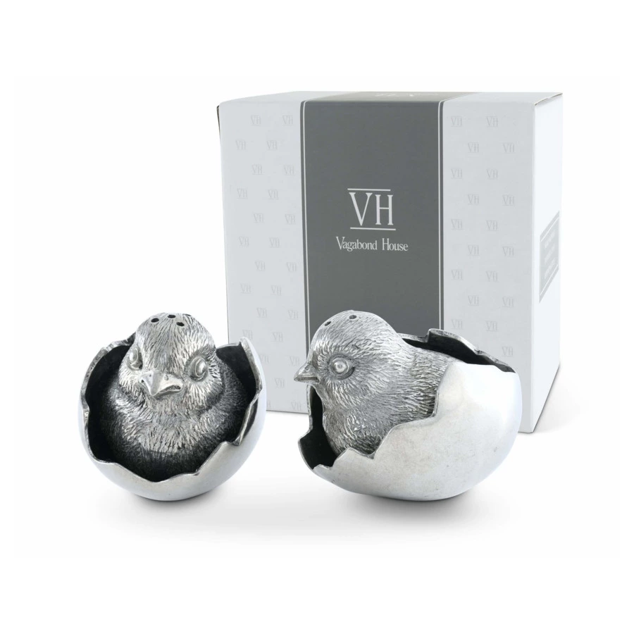 Набор для соли и перца Vagabond House Садовые друзья Цыплята, олово