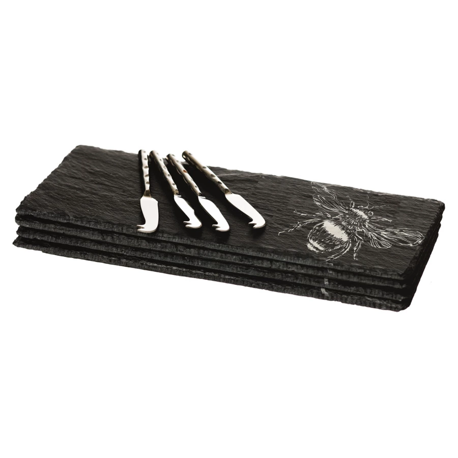 Набор сервировочных досок с ножами The Just Slate Company Пчела 29x11см, 4шт
