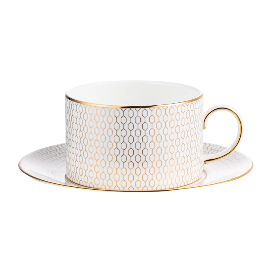 Чашка чайная с блюдцем Wedgwood Джио Голд 220 мл, фарфор