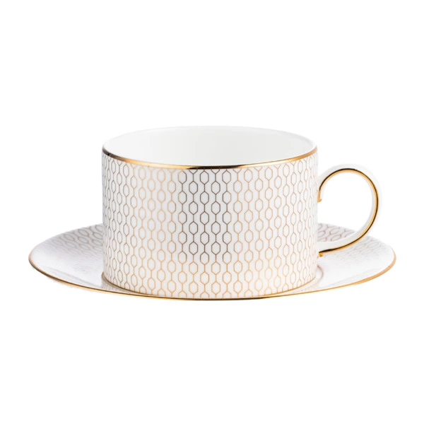 Чашка чайная с блюдцем Wedgwood Джио Голд 220 мл, фарфор