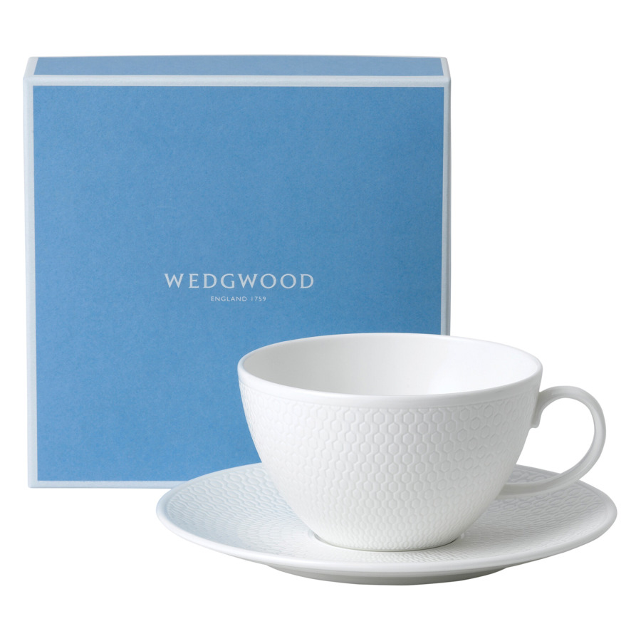 Чашка для завтрака с блюдцем Wedgwood Джио 340 мл, фарфор костяной