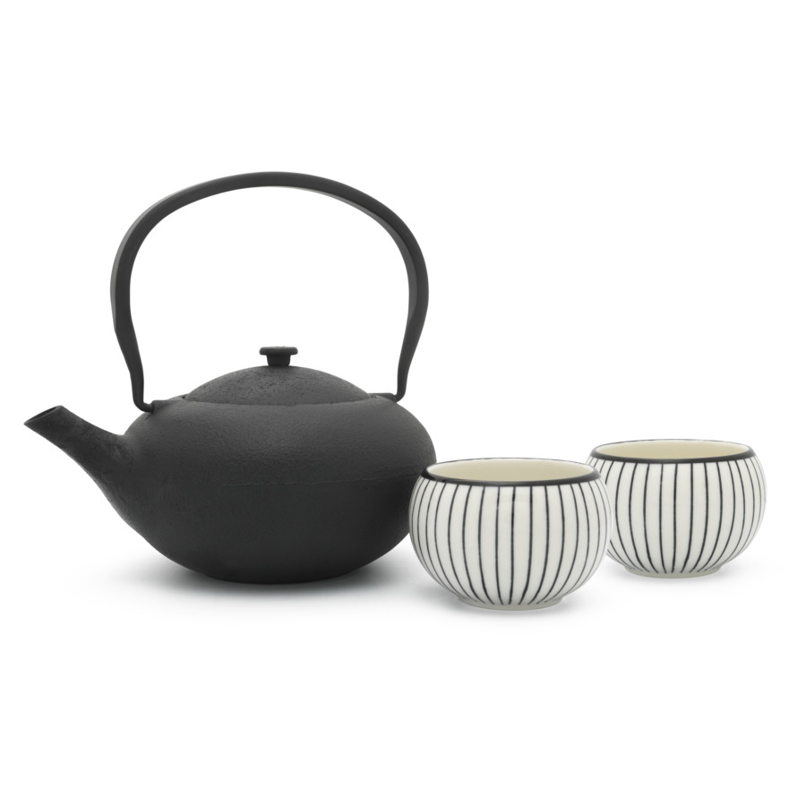 Набор для чая Bredemeijer Shanxi чайник заварочный 1 л, с фильтром, чугун, черный и 2 пиалы, фарфор