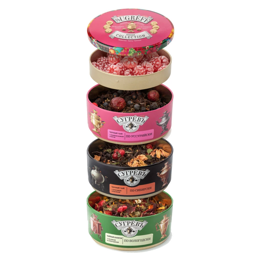 Набор чая листового в жестяной банке с леденцами СУГРЕВЪ 165 г