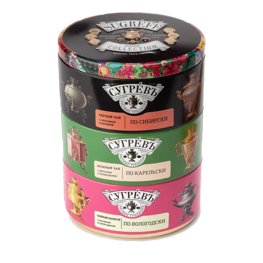 Набор чая листового в жестяной банке с леденцами СУГРЕВЪ 165 г