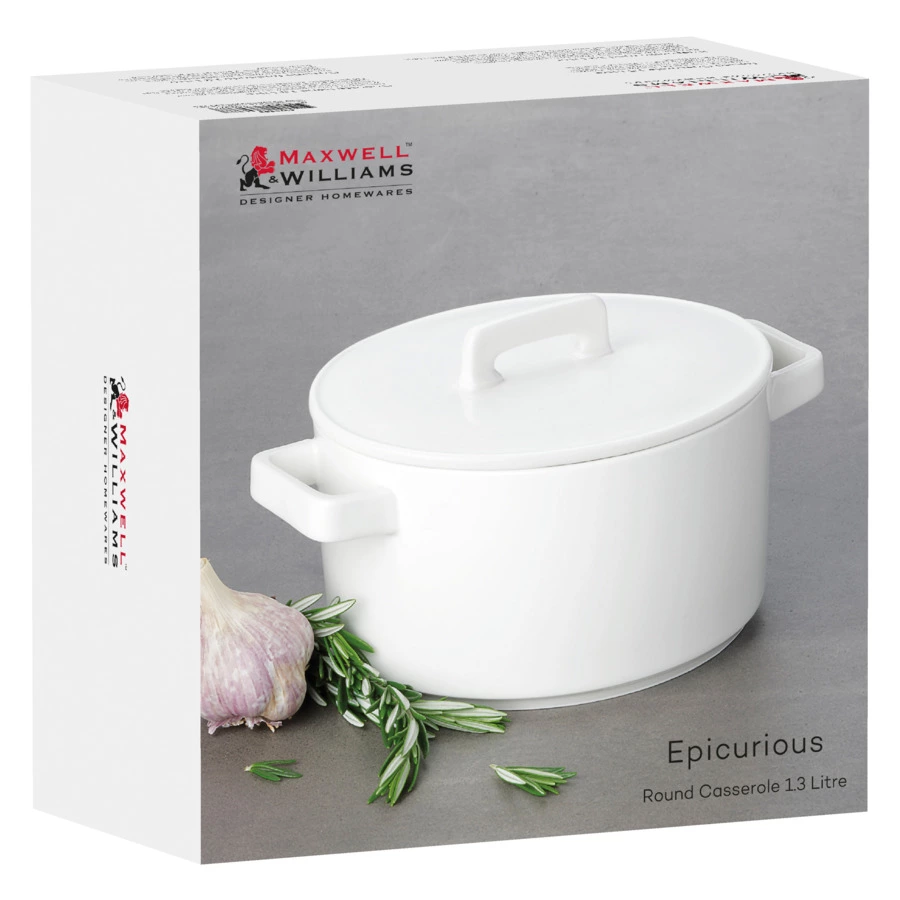 Кастрюля с крышкой Maxwell & Williams Эпикур 1,3 л, фарфор, белая