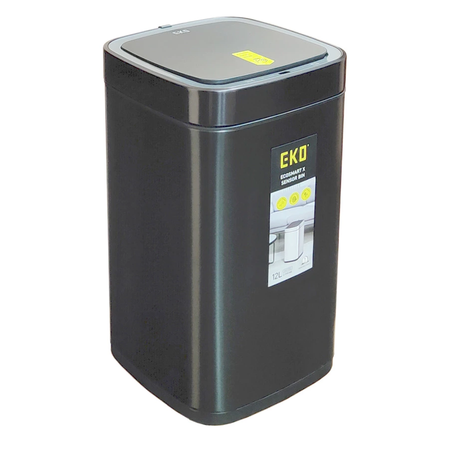 Ведро для мусора сенсорное EKO Ecosmart X 12 л, сталь нержавеющая, черный сатин