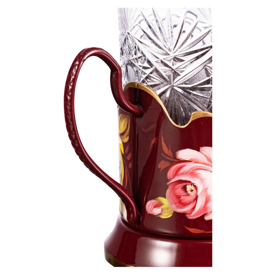 Подстаканник с хрустальным стаканом Жостовская фабрика декоративной росписи 15см, латунь