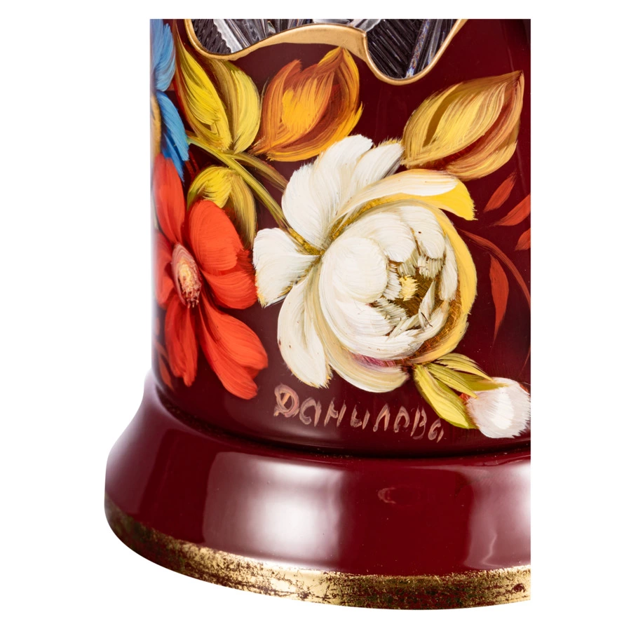 Подстаканник с хрустальным стаканом Жостовская фабрика декоративной росписи 15см, латунь