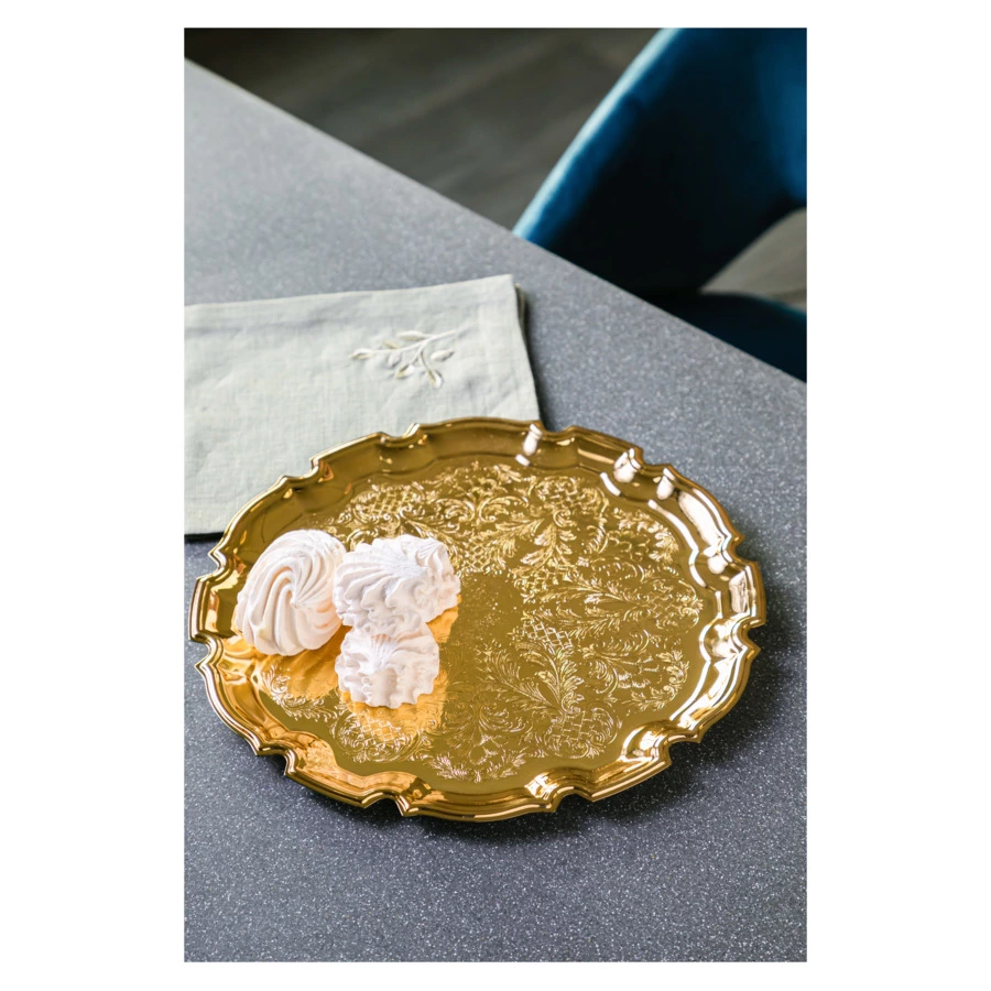 Поднос Queen Anne Чиппендейл 31 см, золотой цвет, сталь